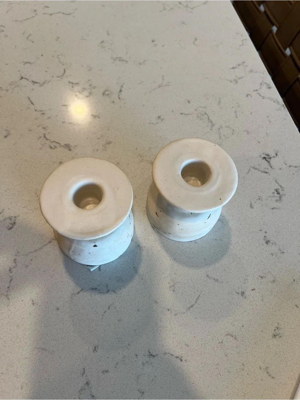 NWT Hearth & Hand Cream Distressed Ceramic Taper Candle Holders - Set of 2
